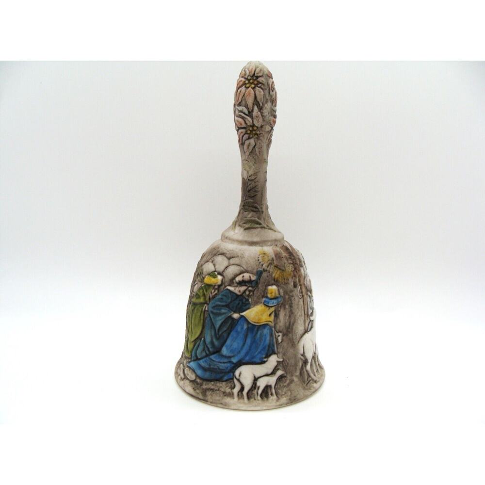 Vtg Fenton Bell Nativity Scene Hand Painted Signed Sticker Christmas Jesus